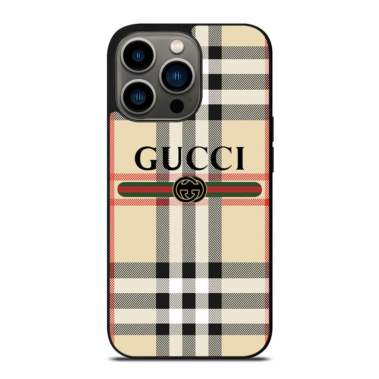 GUCCI LOGO X BURBERRY PATTERN iPhone 13 Pro Case Cover
