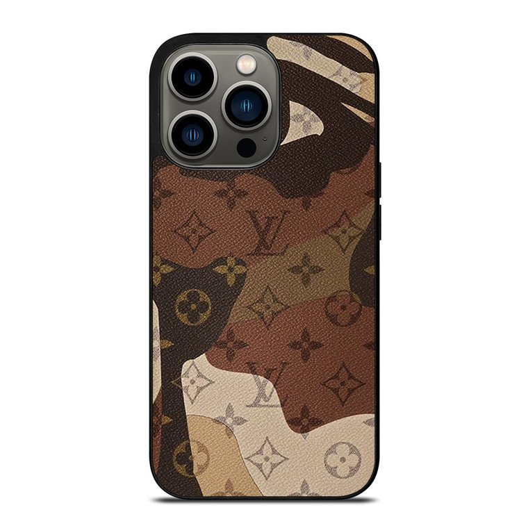 LOUIS VUITTON LV LOGO CAMO LEATHER iPhone 13 Pro Case Cover