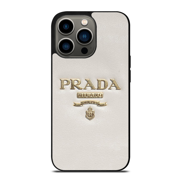 PRADA MILANO LOGO ON WHITE LEATHER iPhone 13 Pro Case Cover