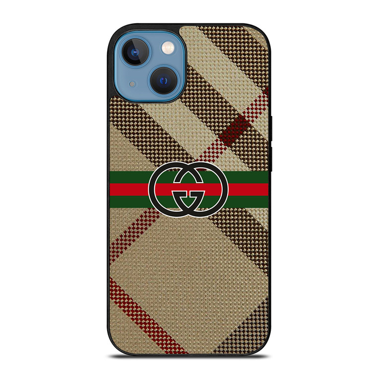 BURBERRY PATTERN GUCCI LOGO iPhone 13 Case Cover
