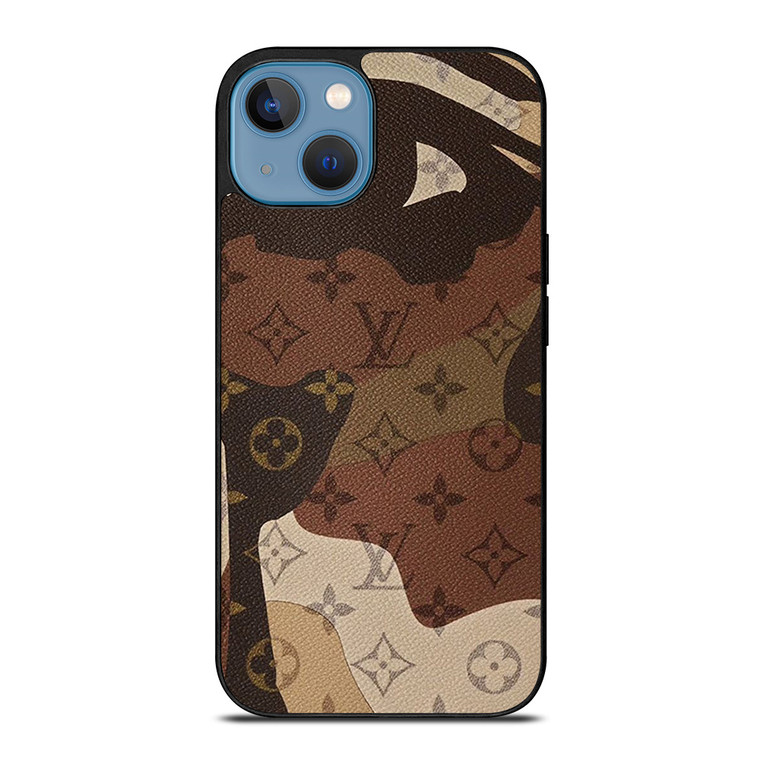 LOUIS VUITTON LV LOGO CAMO LEATHER iPhone 13 Case Cover