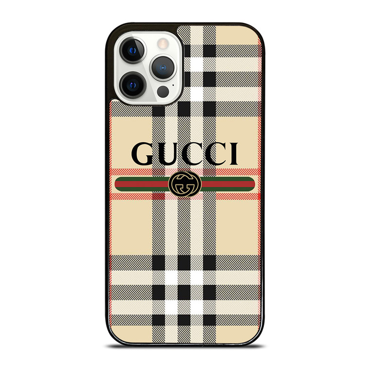 GUCCI LOGO X BURBERRY PATTERN iPhone 12 Pro Case Cover