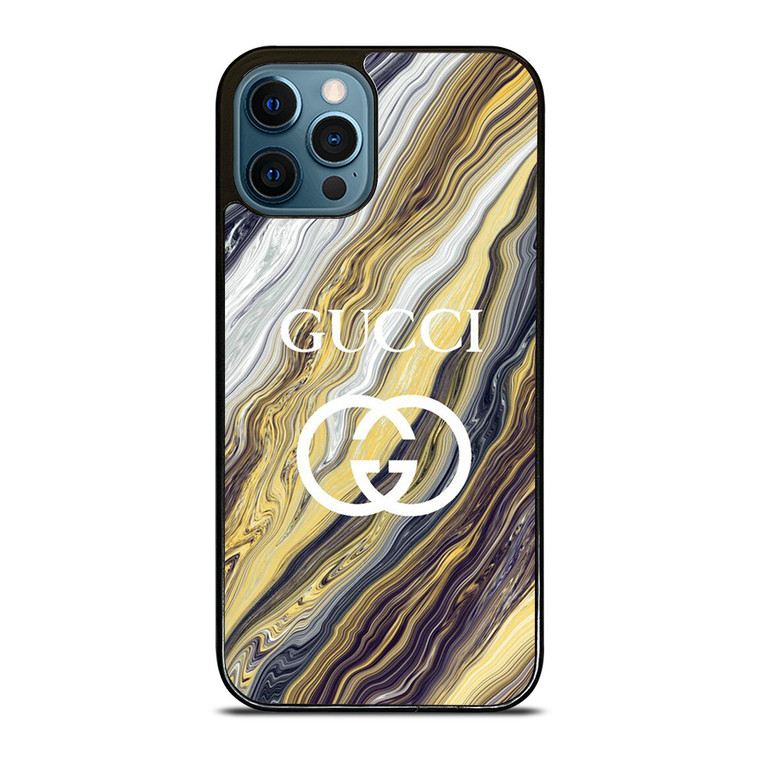 GUCCI LOGO EMBLEM ON GOLDEN MARBLE iPhone 12 Pro Max Case Cover