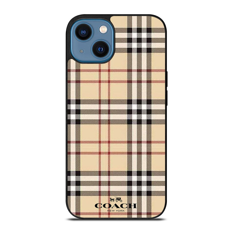 COACH NEW YORK LOGO X BURBERRY PATTERN iPhone 14 Case Cover