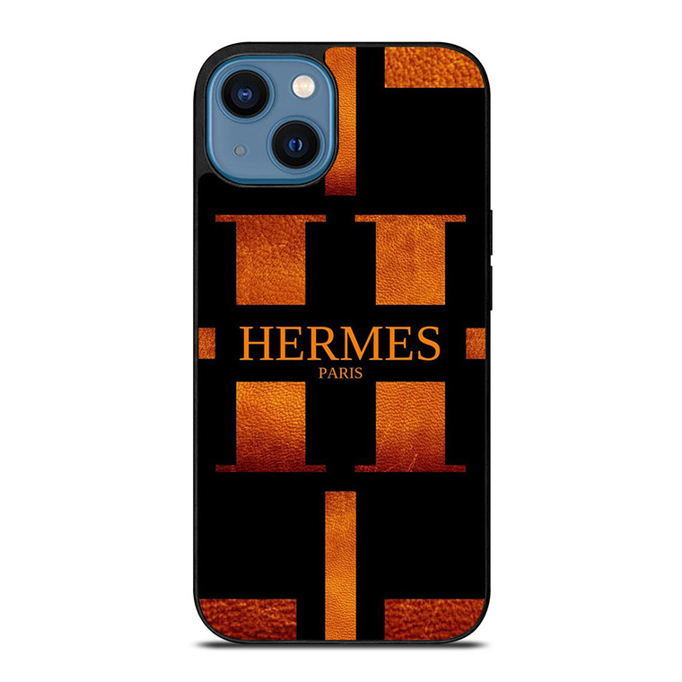 HERMES PARIS LOGO ORANGE LEATHER iPhone 14 Case Cover