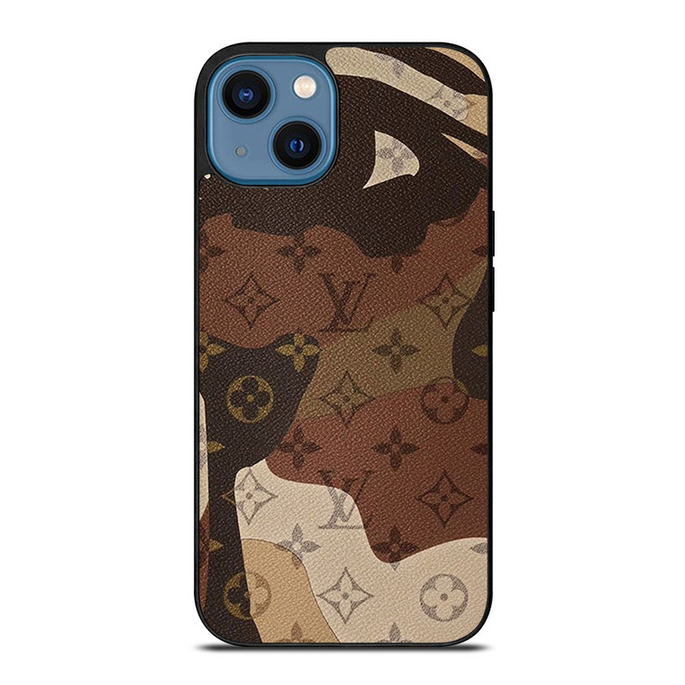 LOUIS VUITTON LV LOGO CAMO LEATHER iPhone 14 Case Cover