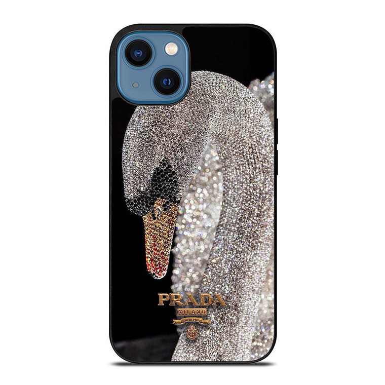 PRADA MILANO LOGO DIAMOND SWAN iPhone 14 Case Cover
