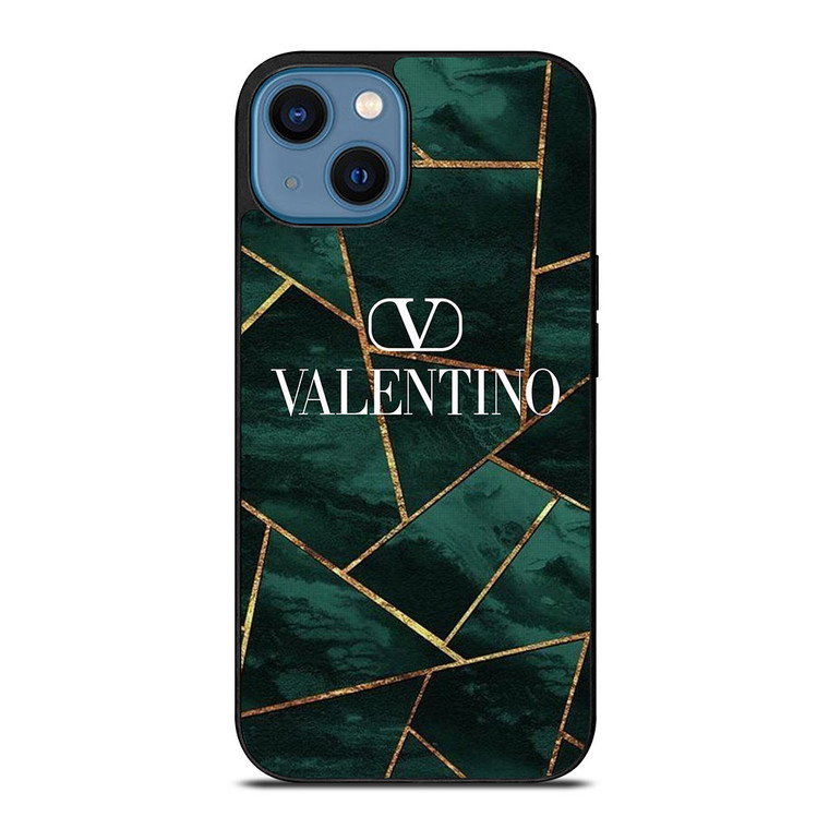 VALENTINO LOGO GREEN MARBLE iPhone 14 Case Cover