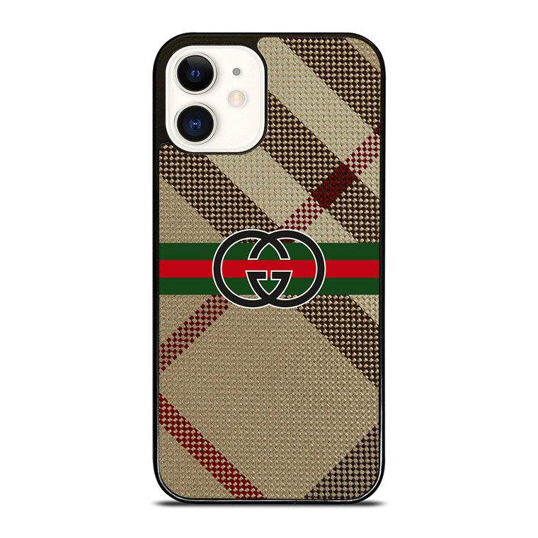 BURBERRY PATTERN GUCCI LOGO iPhone 12 Case Cover