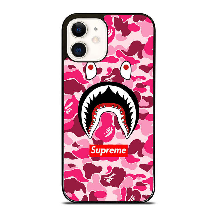 CAMO BATHING APE SUPREME PINK iPhone 12 Case Cover