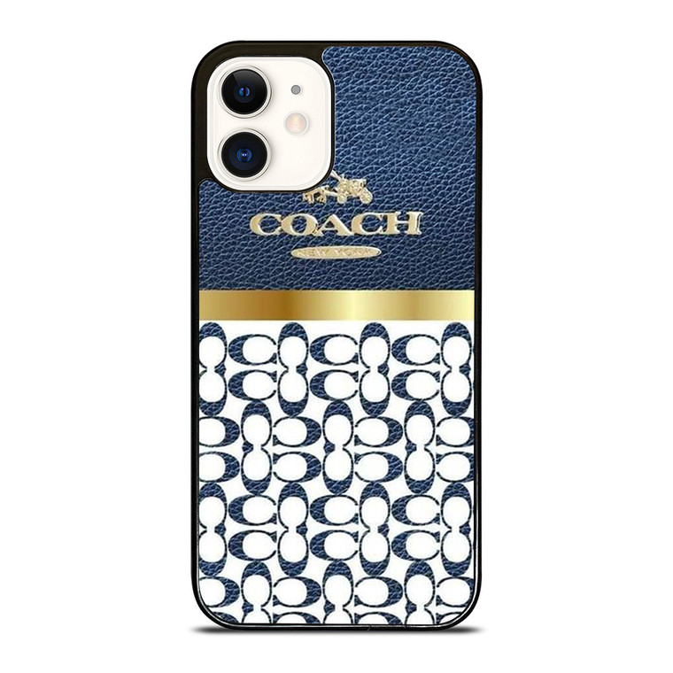 COACH NEW YORK LOGO ON BLUE LEATHER iPhone 12 Case Cover
