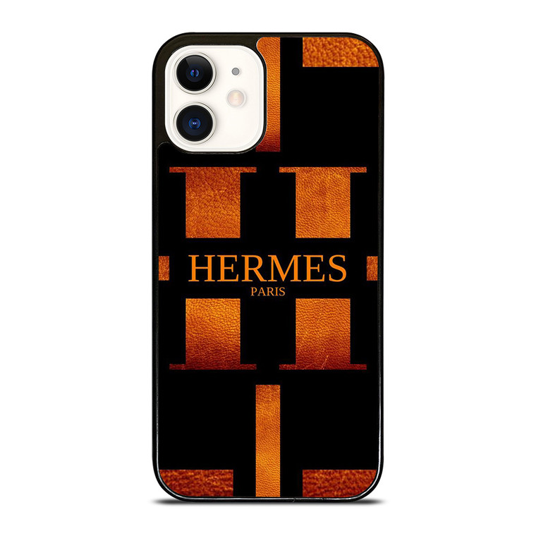 HERMES PARIS LOGO ORANGE LEATHER iPhone 12 Case Cover