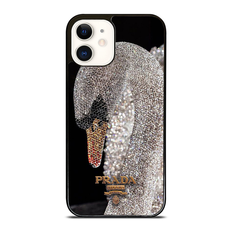 PRADA MILANO LOGO DIAMOND SWAN iPhone 12 Case Cover