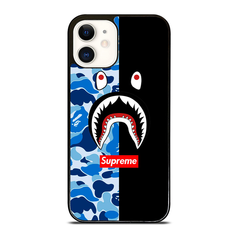SUPREME BAPE SHARK CAMO BLUE BLACK iPhone 12 Case Cover