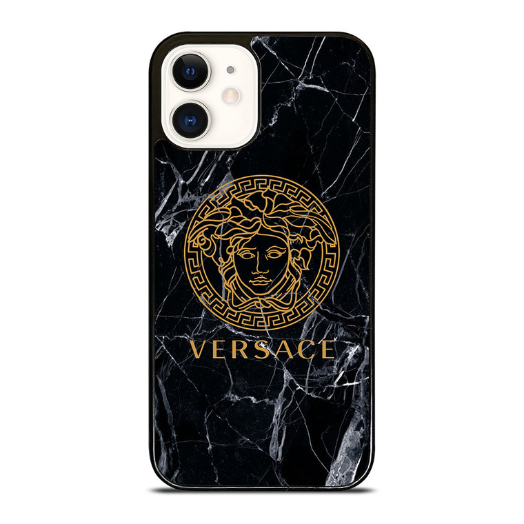 VERSACE BLACK MARBLE iPhone 12 Case Cover