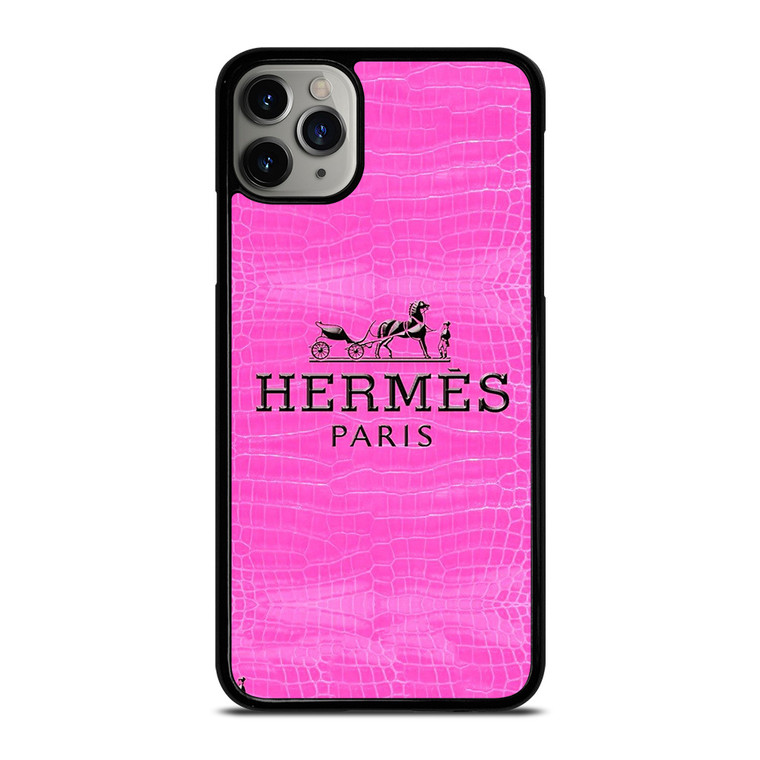 HERMES PARIS LOGO PINK LEATHER iPhone 11 Pro Max Case Cover