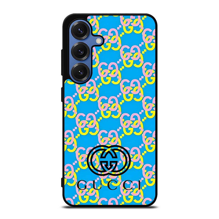 GUCCI LOGO PATTERN BLUE PINK YELLOW Samsung Galaxy S25 Case Cover GUCCI LOGO PATTERN BLUE PINK YELLOW Samsung Galaxy S25 Case Cover