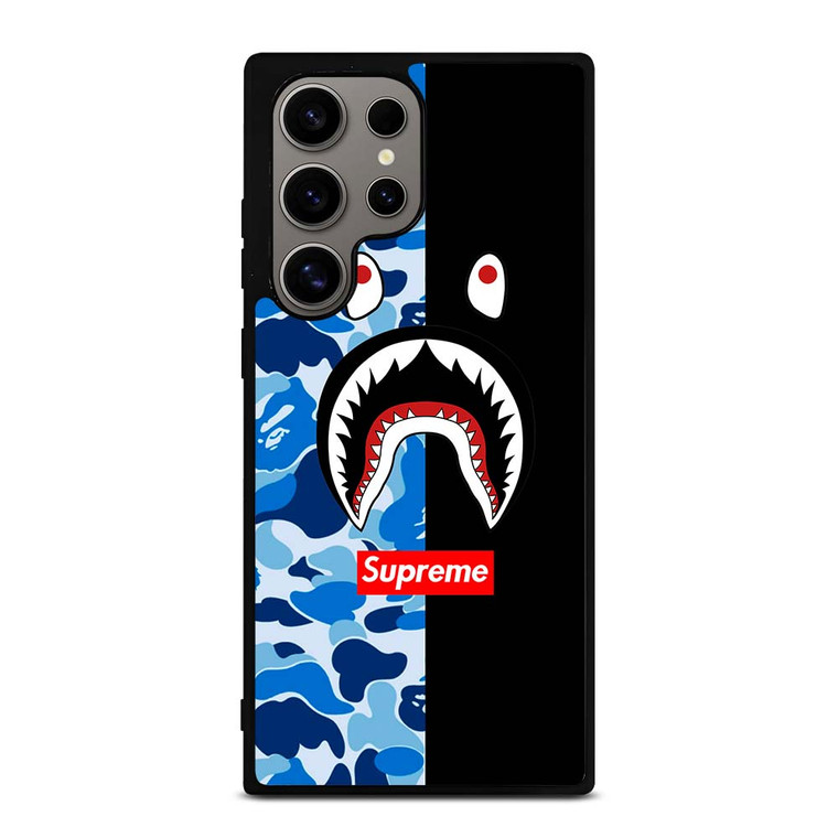 SUPREME BAPE SHARK CAMO BLUE BLACK Samsung Galaxy S24 Ultra Case Cover