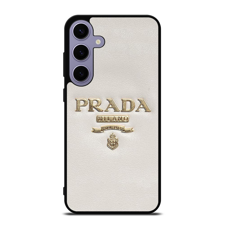 PRADA MILANO LOGO ON WHITE LEATHER Samsung Galaxy S24 Plus Case Cover