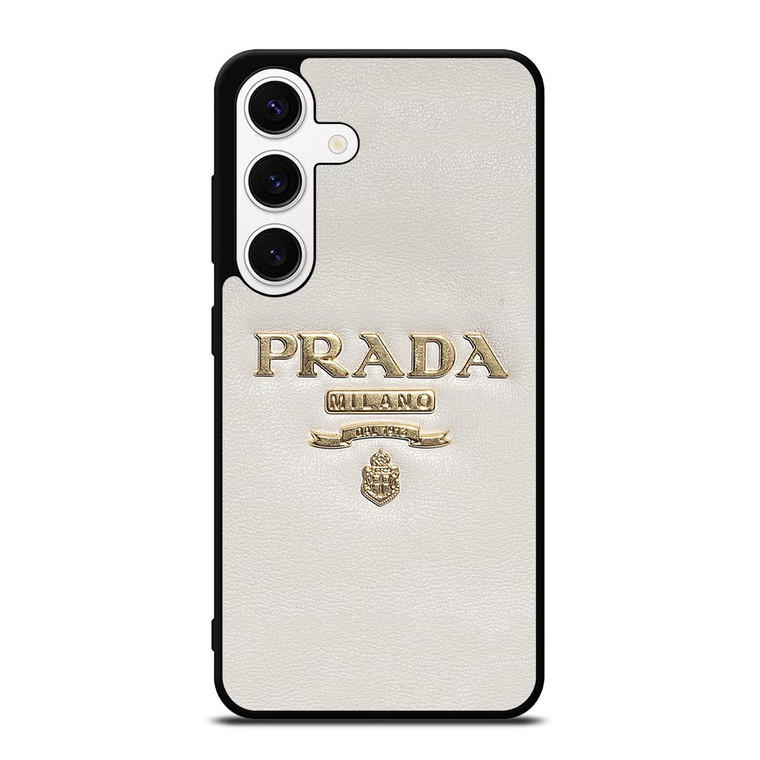PRADA MILANO LOGO ON WHITE LEATHER Samsung Galaxy S24 Case Cover