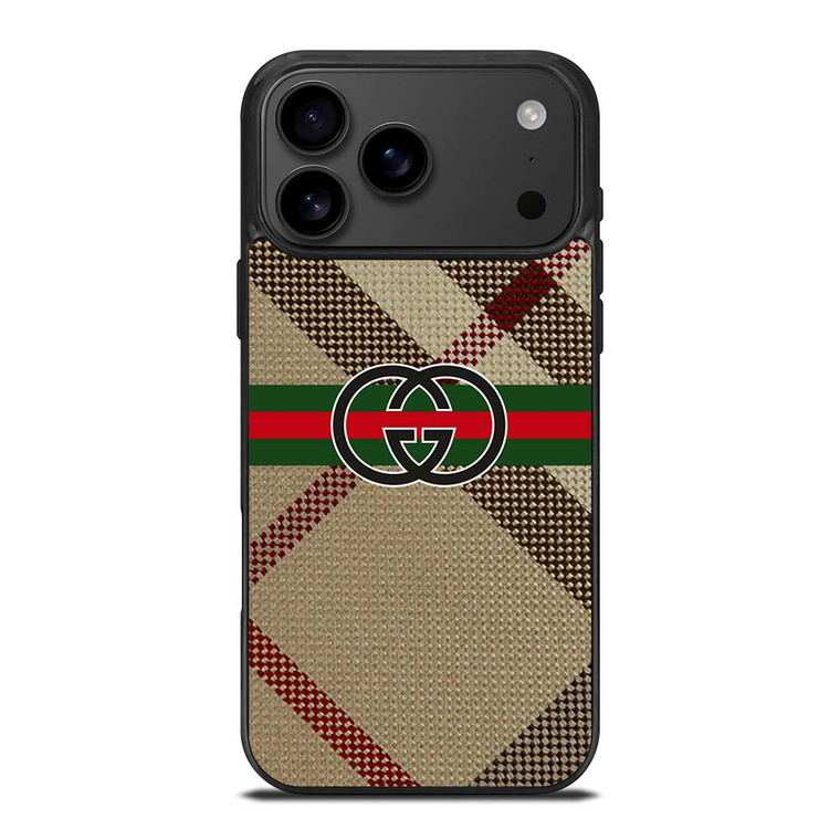 BURBERRY PATTERN GUCCI LOGO iPhone 17 Pro Max Case Cover
