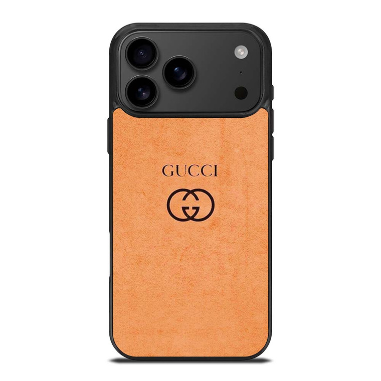 GUCCI LOGO ON ORANGE LEATHER PATTERN iPhone 17 Pro Max Case Cover