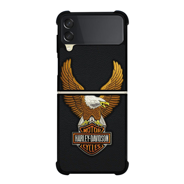 HARLEY DAVIDSON MOTORCYCLES LEATHER EMBOSS  Samsung Galaxy Z Flip 3 Case Cover