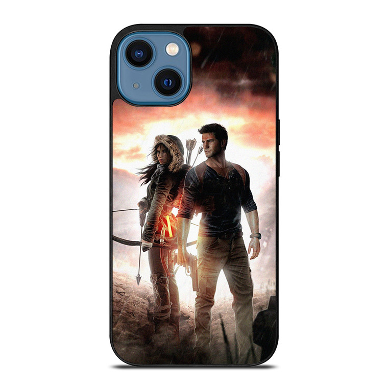 NATHAN DRAKE AND LARA CROFT UNCHARTED GAMES iPhone 14 Case Cover NATHAN DRAKE AND LARA CROFT UNCHARTED GAMES iPhone 14 Case Cover