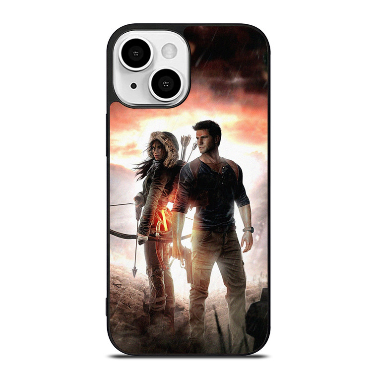 NATHAN DRAKE AND LARA CROFT UNCHARTED GAMES iPhone 13 Mini Case Cover NATHAN DRAKE AND LARA CROFT UNCHARTED GAMES iPhone 13 Mini Case Cover