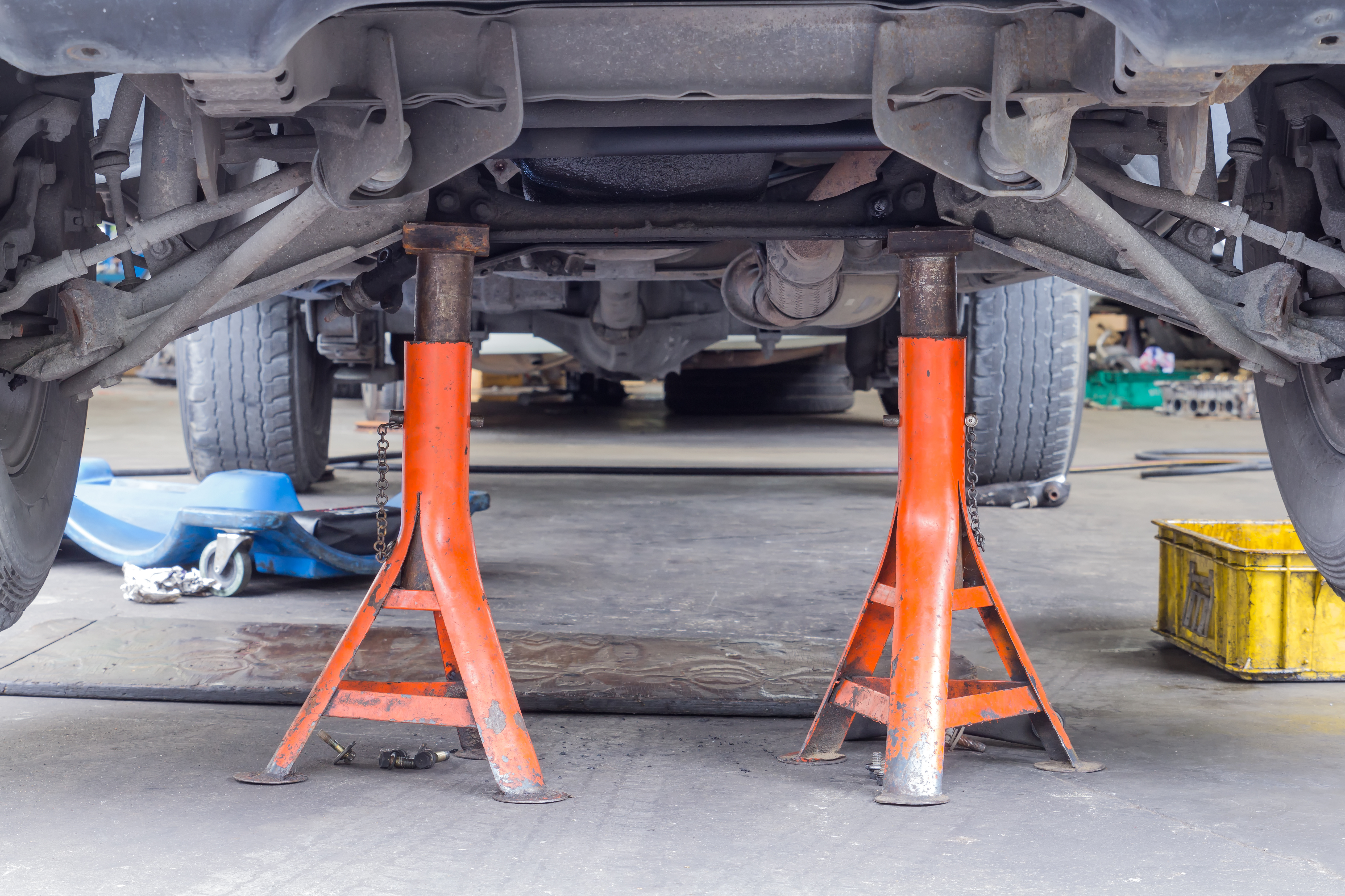 Vehicle positioned on lift