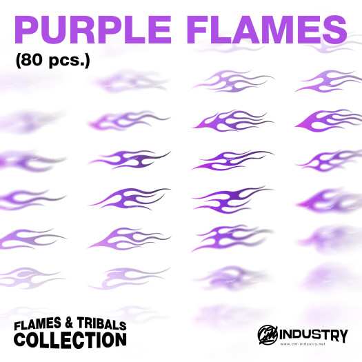 Purple Flames Pack – 80 Vector Elements | No Effects