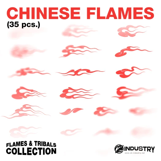 Chinese Flames Pack – 35 Vector Elements | No Effects