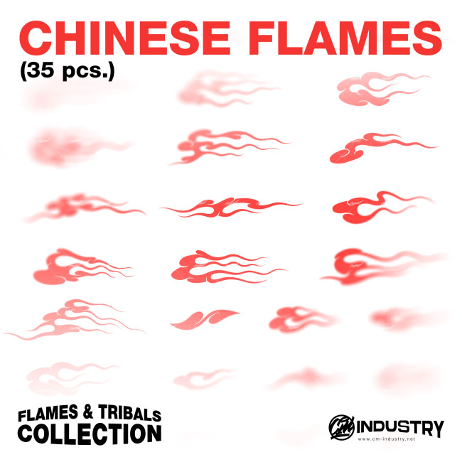 Chinese Flames Pack – 35 Vector Elements | No Effects