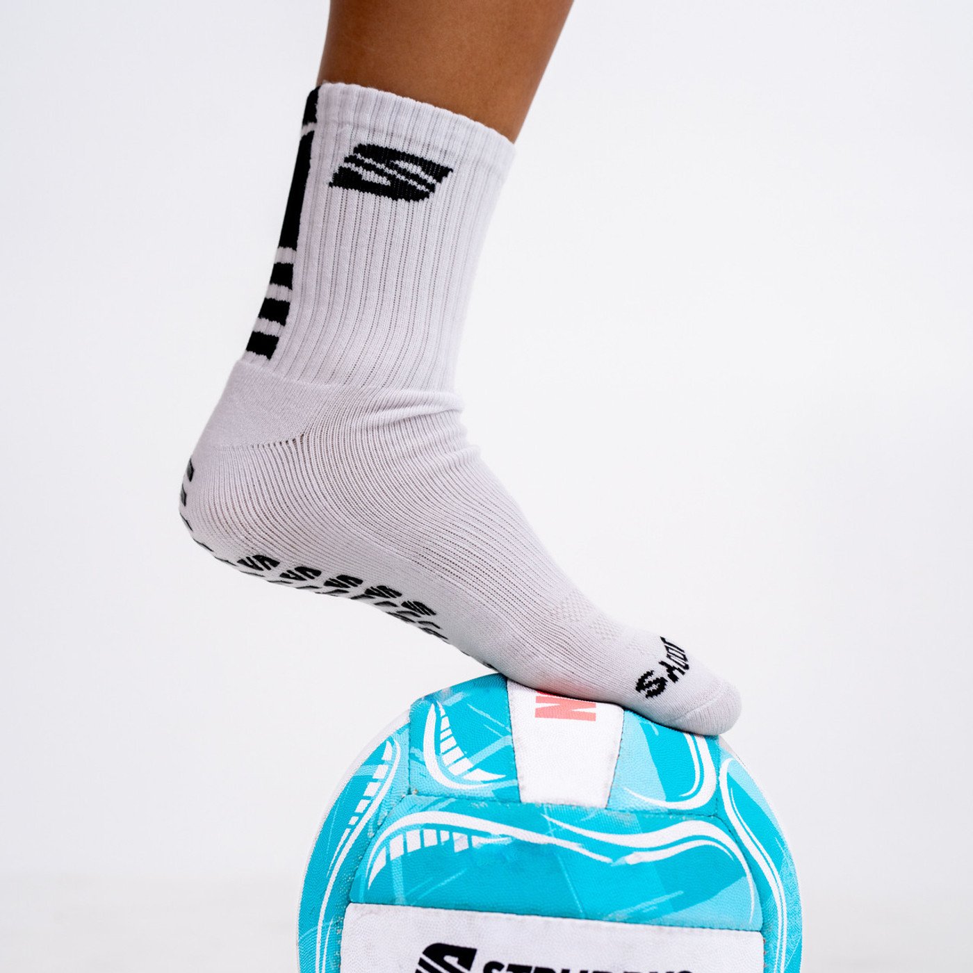 SM - White Stripe Grip Crew Socks