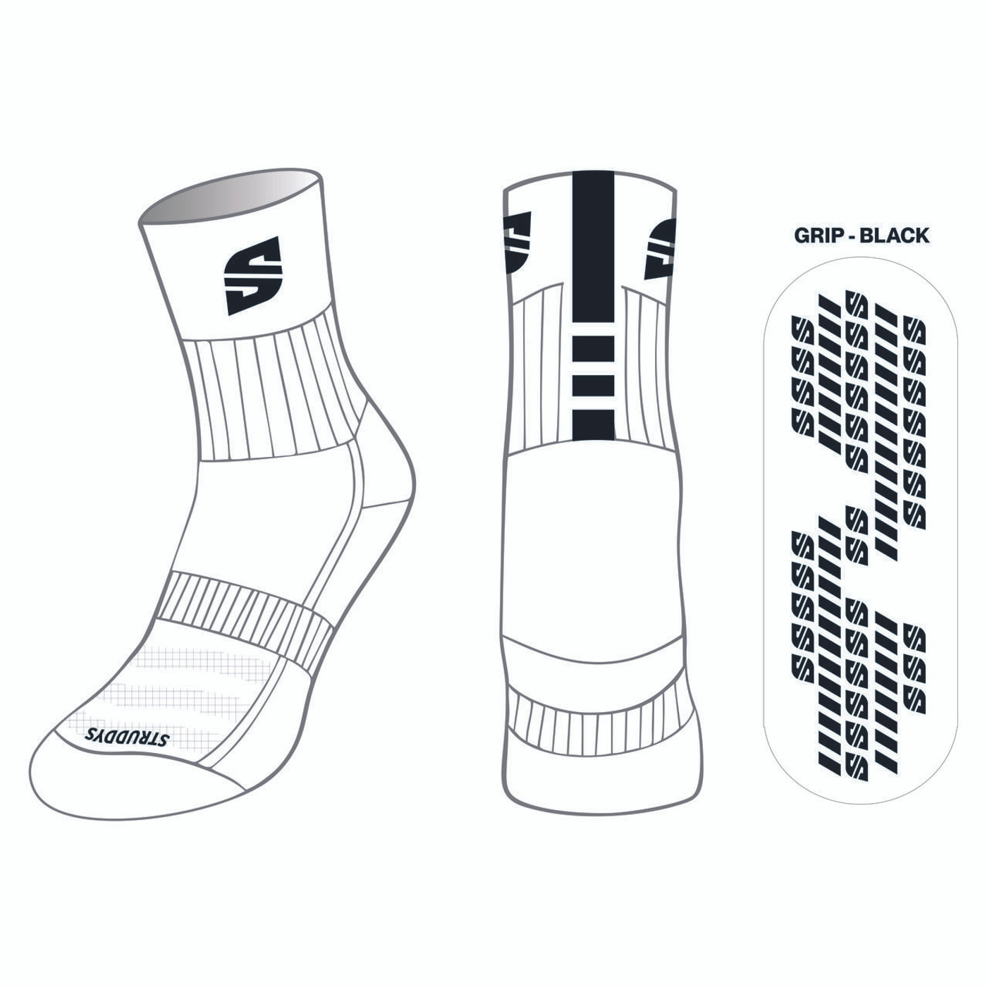 SM - White Stripe Grip Crew Socks