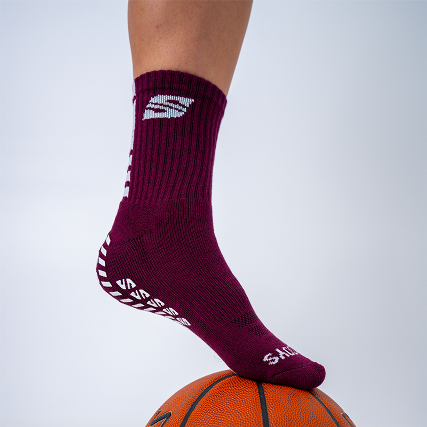 SM - Maroon Stripe Grip Crew Socks