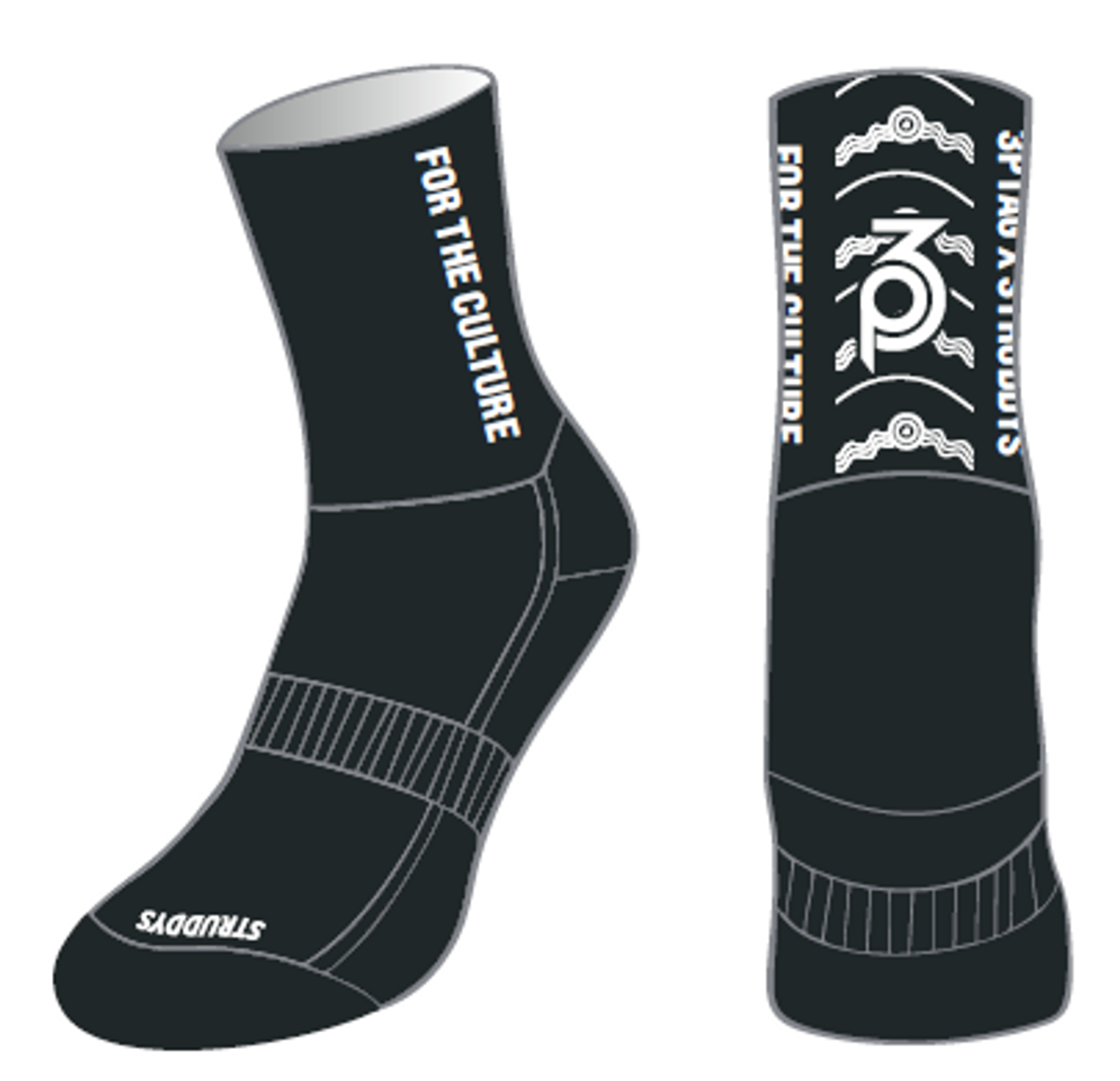 3PT - Black Crew Grip Socks