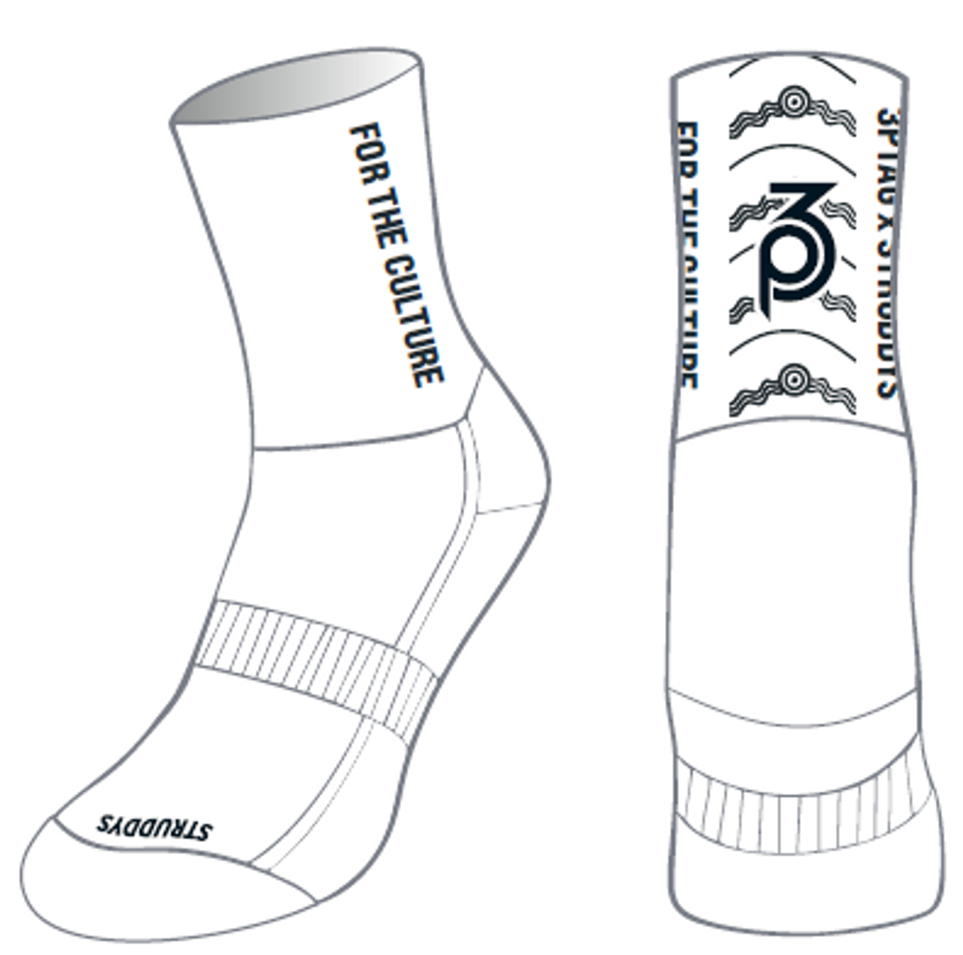 3PT - White Crew Grip Socks