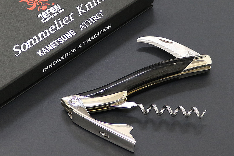 KC-002 AUS-8 Stainless Steel Black Sommelier Knife - Kanetsune USA