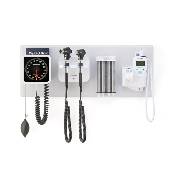 Welch Allyn Green Series 777 Integrated Wall System, MacroView plus otoscope, PanOptic plus ophthalmoscope, SureTemp thermometer