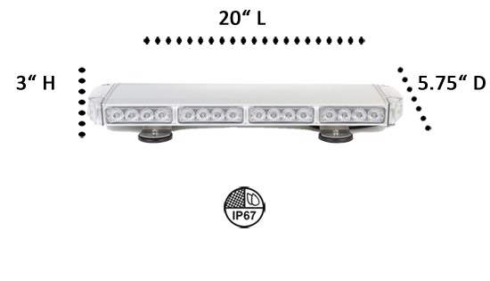 New- 20 Inch Mini Emergency Light Bar, TIR Optics - Black Oak LED