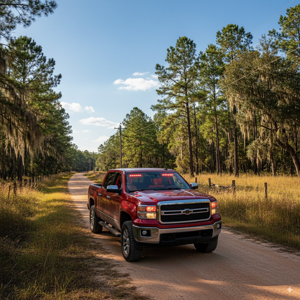 Volunteer firefighter POV vehicle with discreet visor light and hideaway strobes roadside.