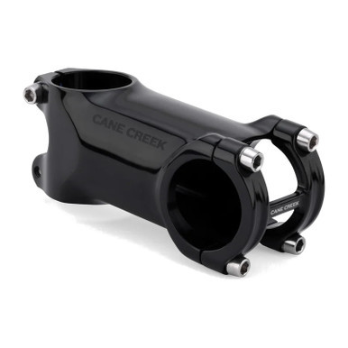 Black stem with embossed logos and silver bolts