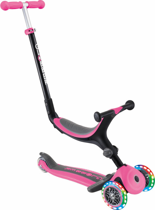Globber Go Up Fold Plus Light Up Convertible Ride On Scooter Pink