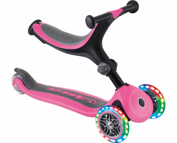 Globber Go Up Fold Plus Light Up Convertible Ride On Scooter Pink