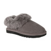 Gray closed heel sheepskin slipper with a fluffy collar.