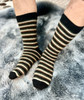 Multi stripe knitted socks made of possum merino wool, NZ made warmth and style.