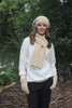 Pure Alpaca Beanie women in chunky cable knit pattern, honey colored.