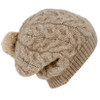 Possum Merino Relaxed Cable Beanie with Rabbit Fur Pompom