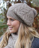 Possum Merino Relaxed Cable Beanie with Rabbit Fur Pompom